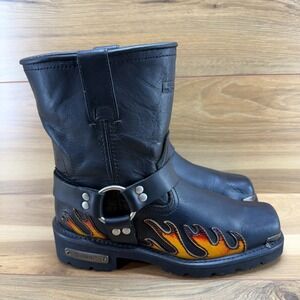 XElement Flame Harness Boots Womens 9 M Black Leather Square Toe Biker
